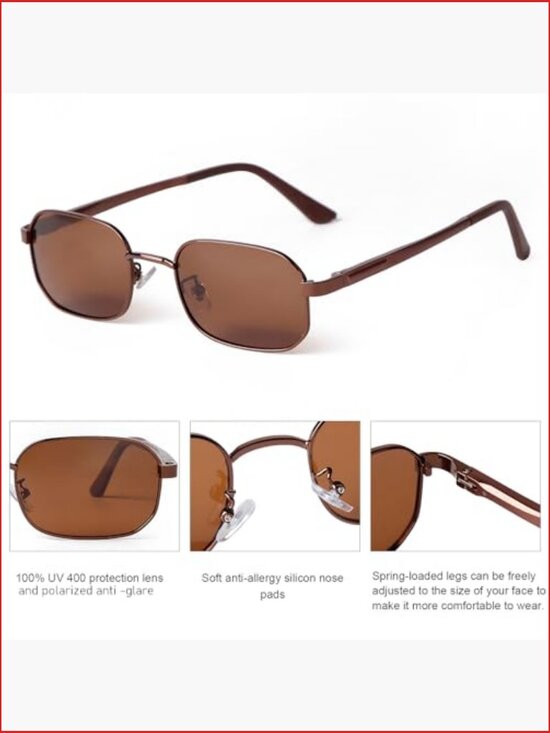 Polarized Small Rectangle Sunglasses Women Men Trendy Retro Vintage UV main image 4